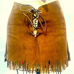 Vintage 60-70s hippie boho Pocahontas squaw skirt thick suede leather
